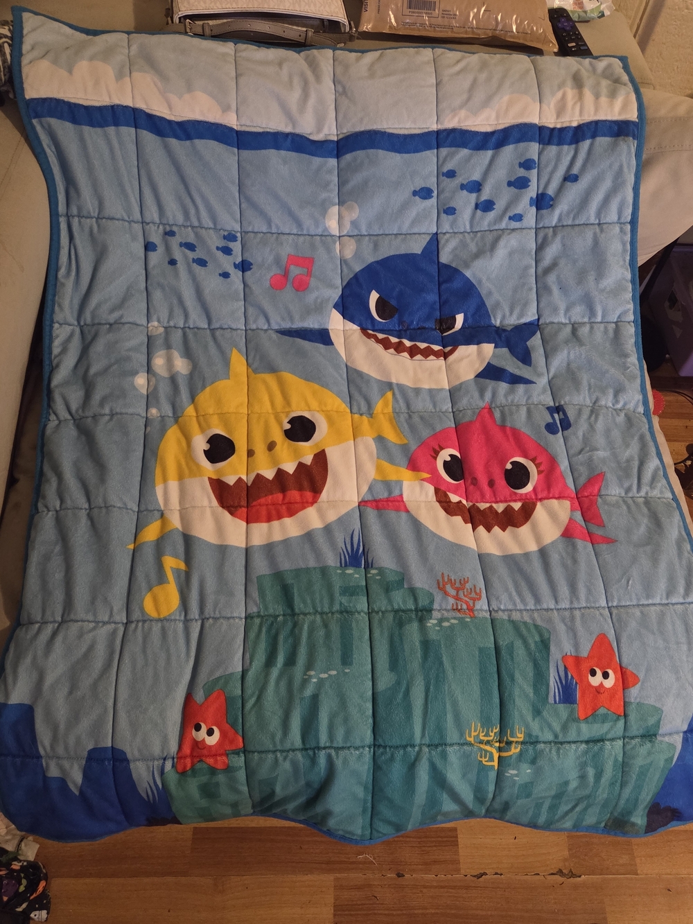 Weighted Baby Shark Kids Blue Quilted Blanket